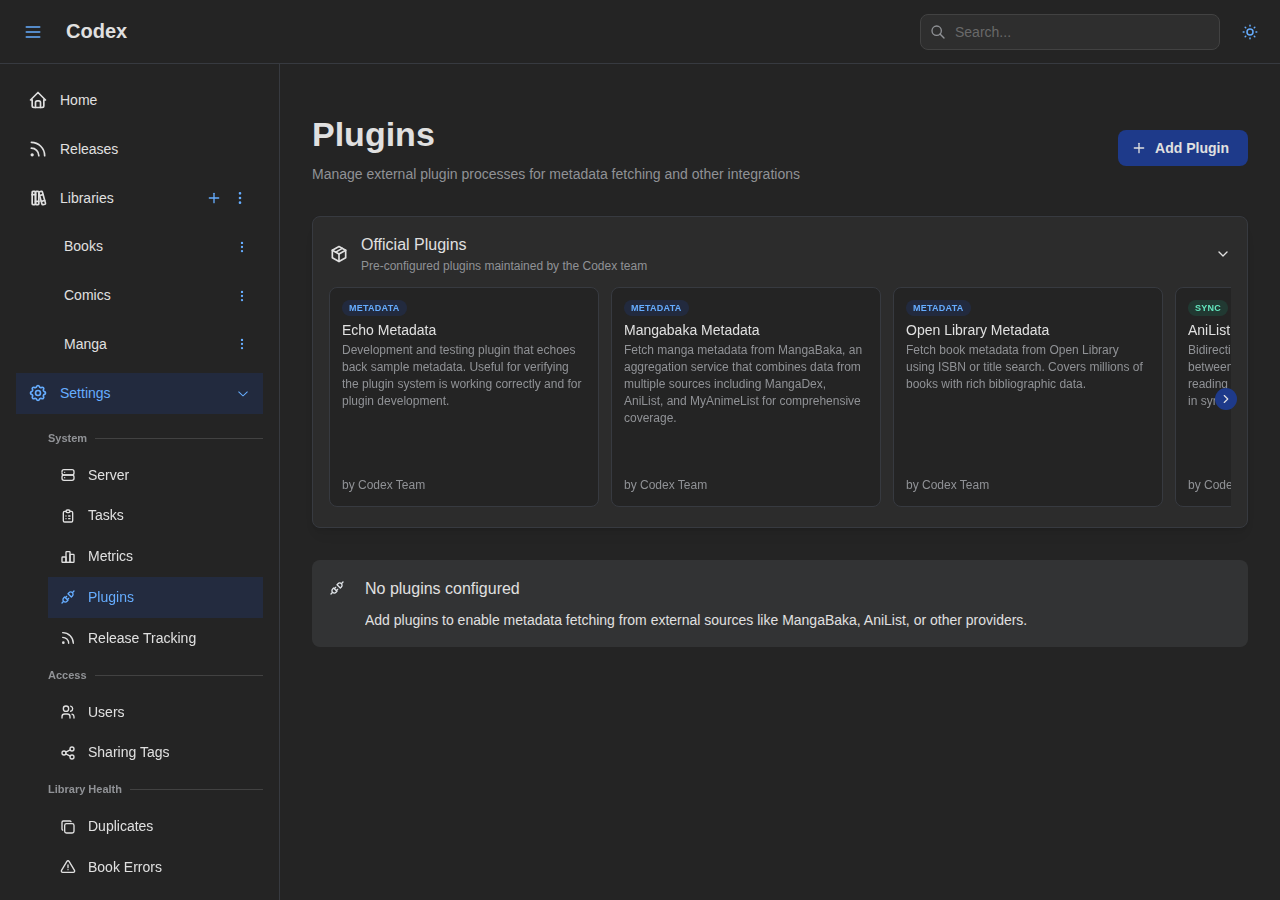 The plugin store, with categorized capabilities