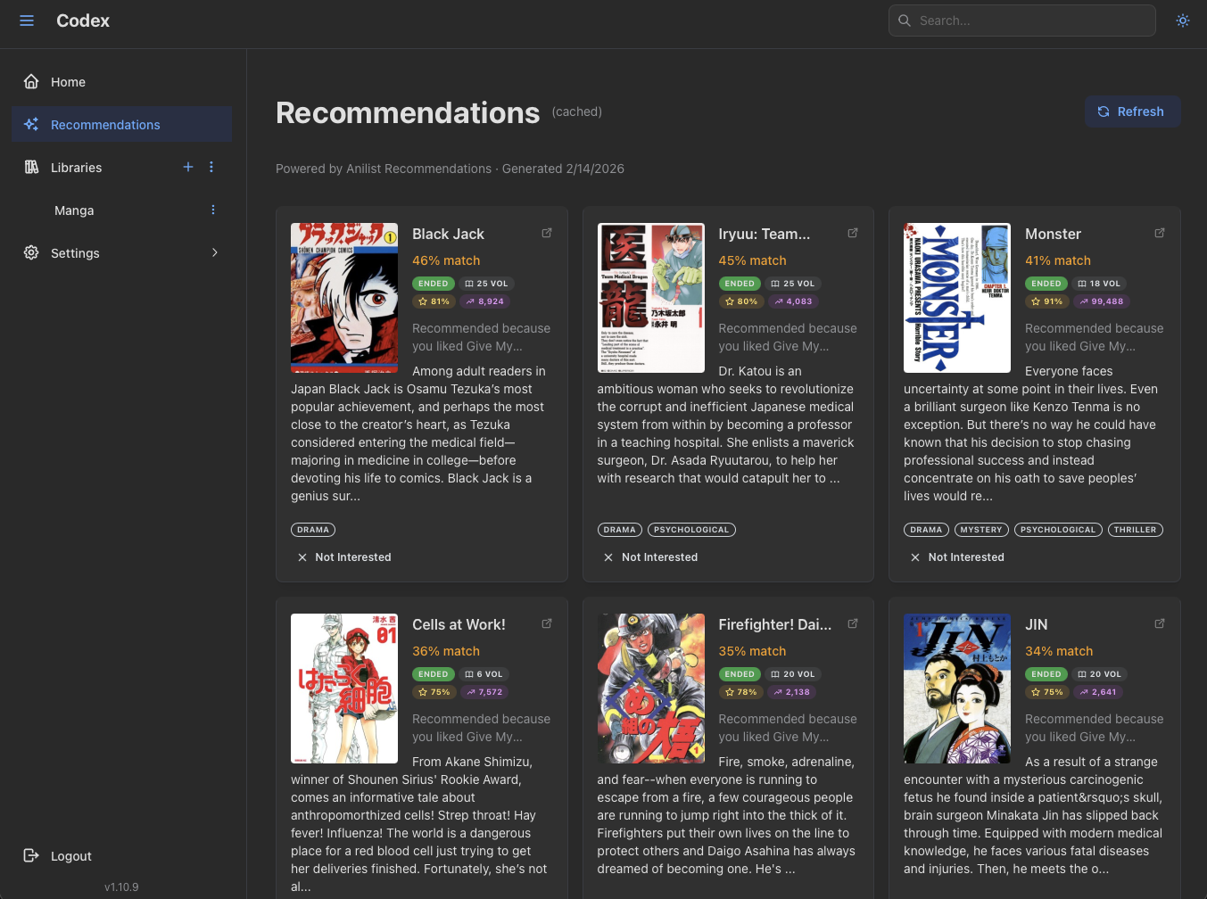 Personalized recommendations rendered on the home page